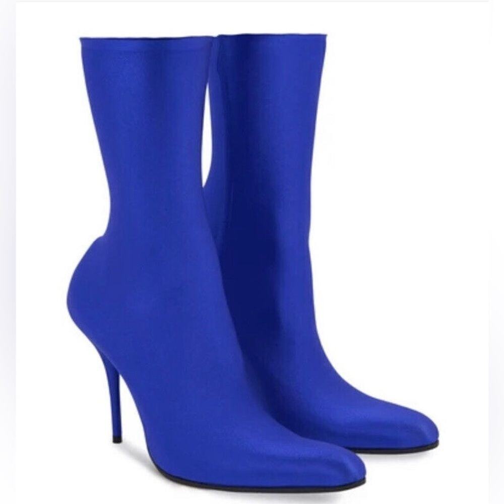 BALENCIAGA Womens Blue Stretch Comfort Round Toe Stiletto Booties